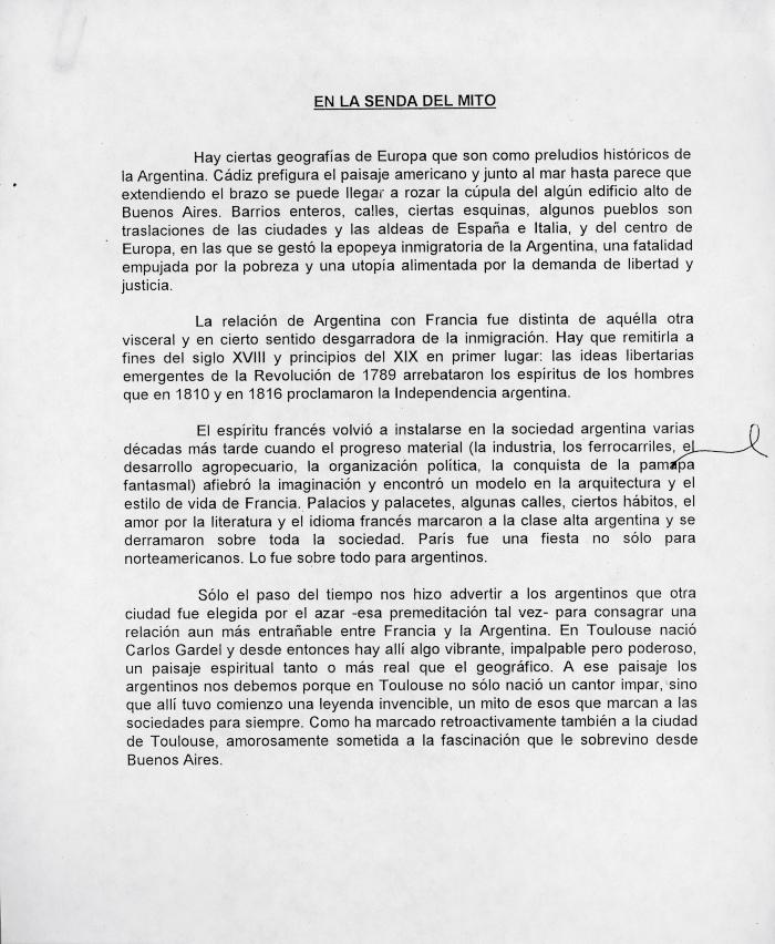 Texto "En la senda del mito".