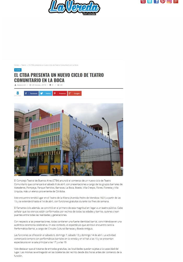 Gacetilla: Teatro Comunitario   