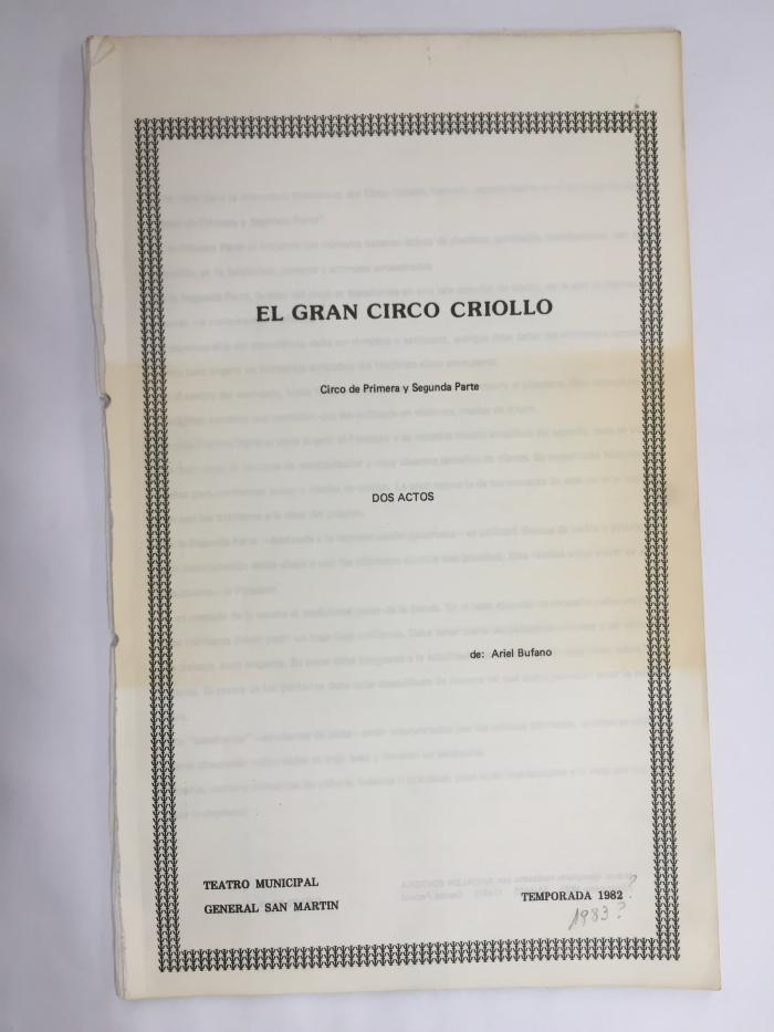 Texto de la obra El gran circo criollo.