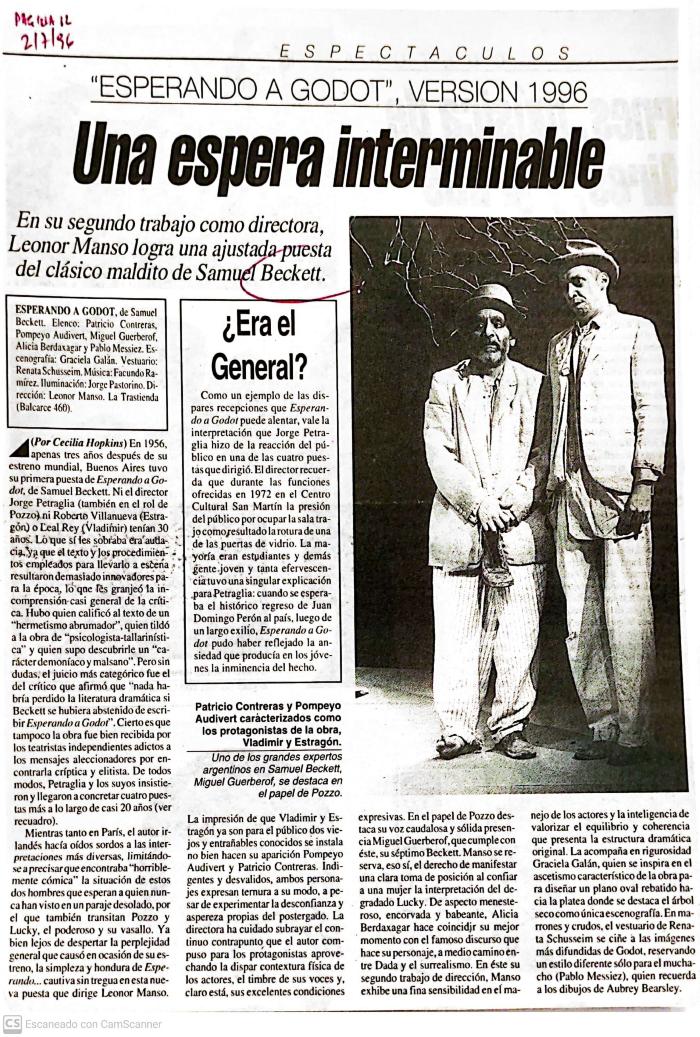 Prensa: "Esperando a Godot", Version 1996. Una espera interminable. 