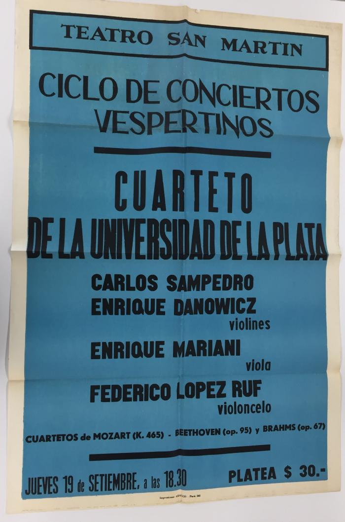 Ciclo de conciertos Vespertinos - Cuarteto de la Universidad de La Plata. 