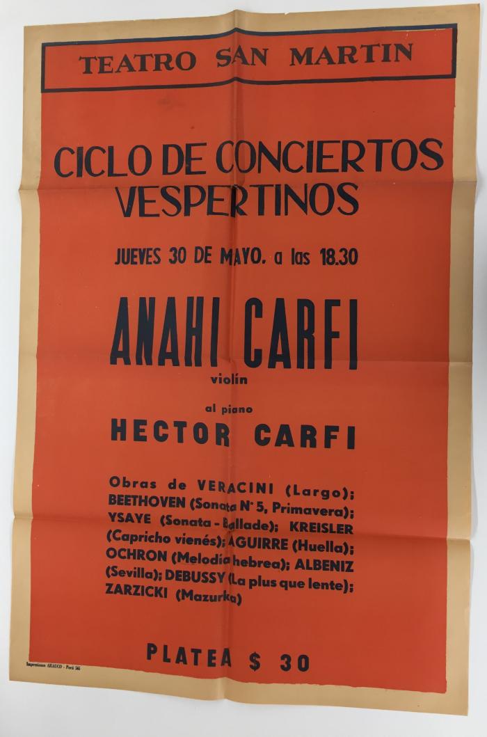 Ciclo de conciertos Vespertinos - Anahí Carfi (Violín) y Hector Carfi (Piano).