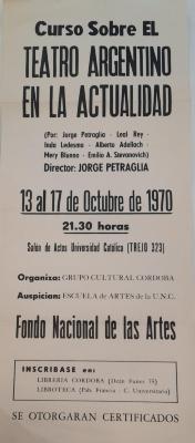Afiche de Curso sobre teatro argentino en la actualidad (1970).