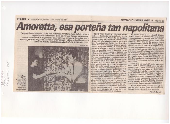 Prensa: Amoretta, esa porteña tan napolitana. 