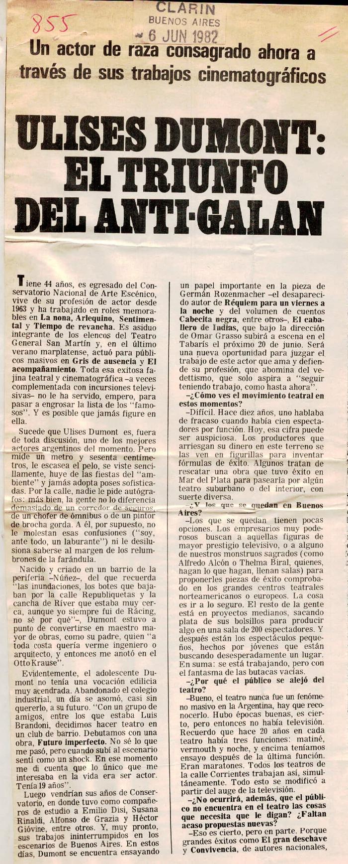 Prensa: Ulises Dumont: El triunfo del anti-galán. 