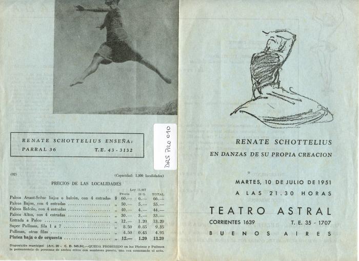 Programa: Renate Schottelius en danzas de su propia creación - Teatro Astral