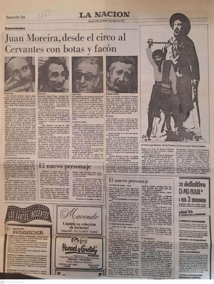 Prensa: Juan Moreira, desde el circo al Cervantes con botas y facón.